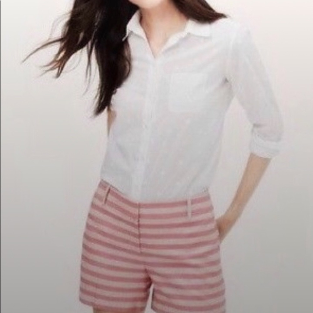 LOFT Pink and White Striped Cotton Shorts